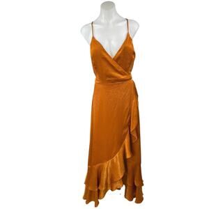 Lulu's Orange Satin Maxi Dress NWT